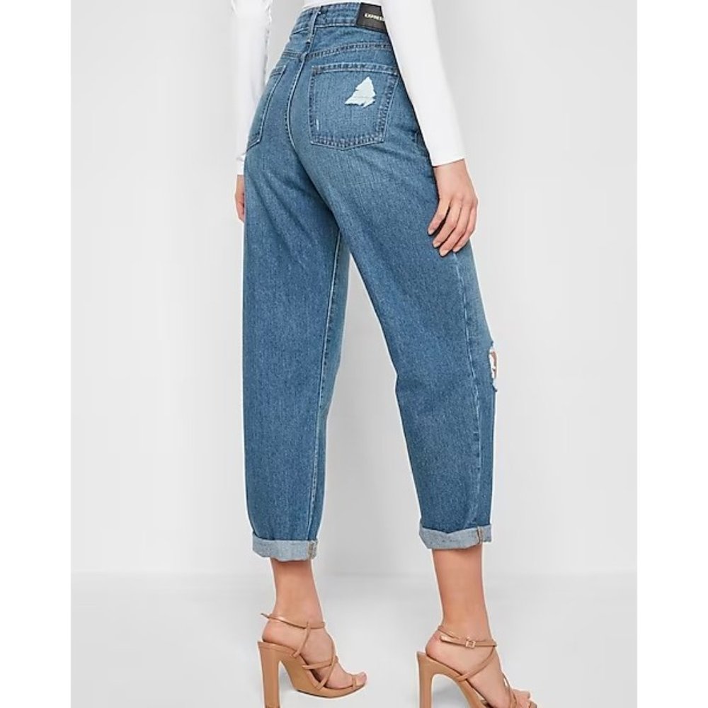 Express Mid Rise Ripped Boyfriend Jeans 2 - Picture 2 of 3